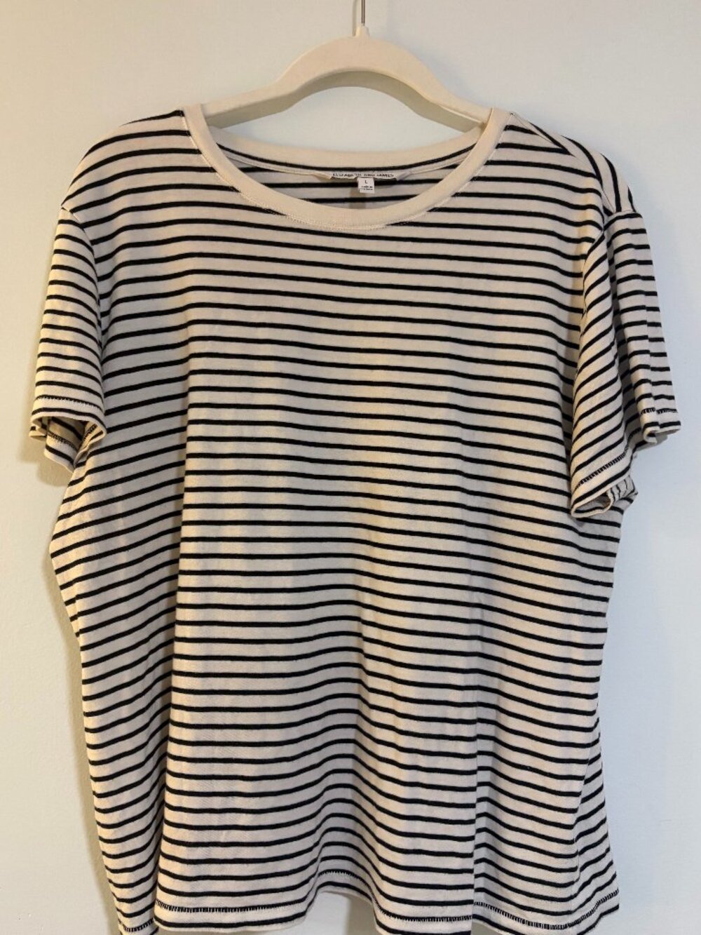 Elizabeth and James Black and White Striped Short Sleeve Tee L